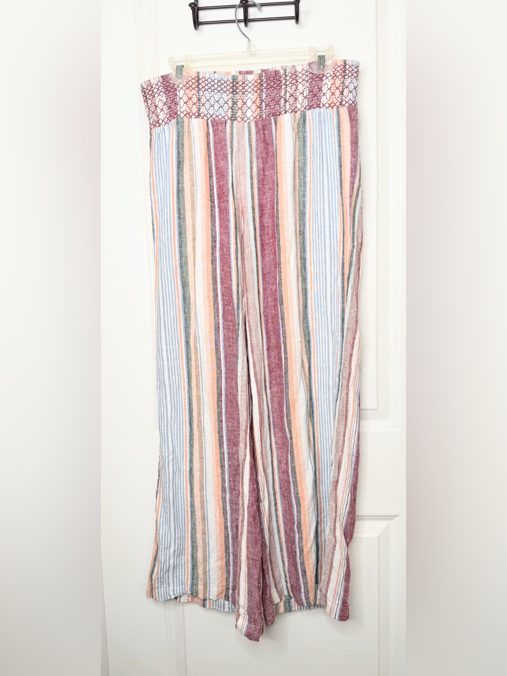 Indigo Rein XL Wide Leg Pants Striped Smocked Waist Boho Palazzo Beach Resort